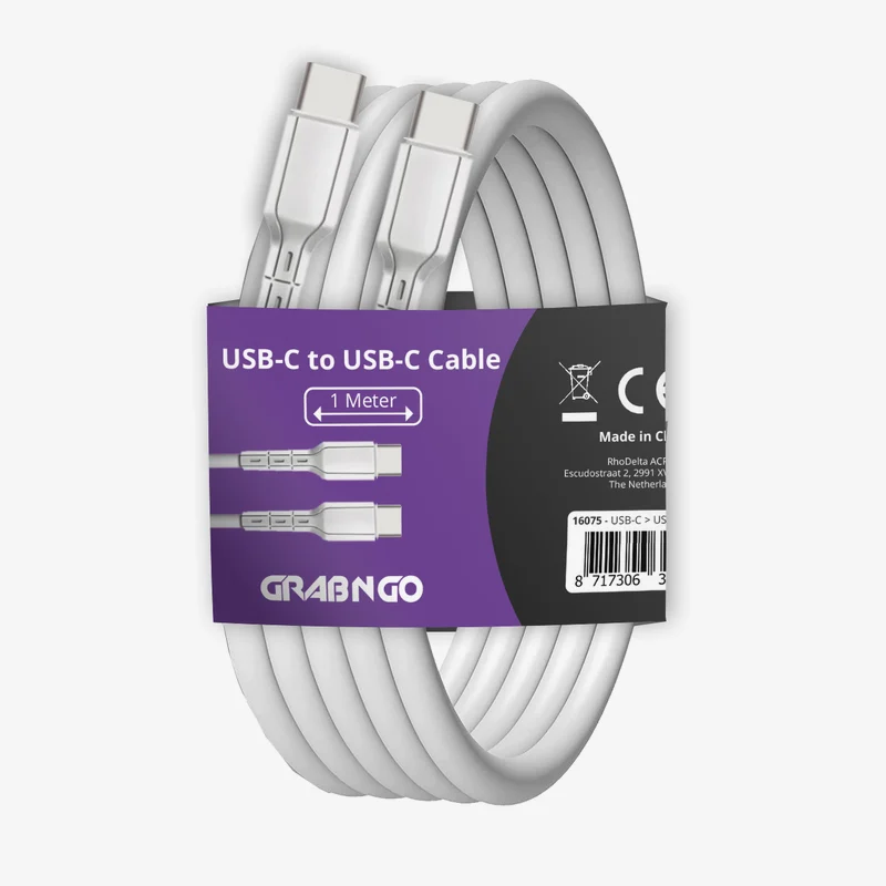 GRAB N GO USB-C naar USB-C kabel, 1 m, wit
